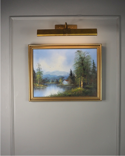 Vintage Oil Painting Lonely House by Lake Signed by L.Able
