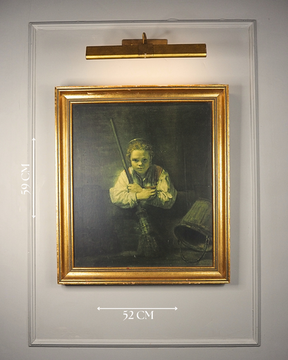 Rembrandt “A Girl with a Broom” Framed Vintage Dutch Print | Heavy Gilt Frame