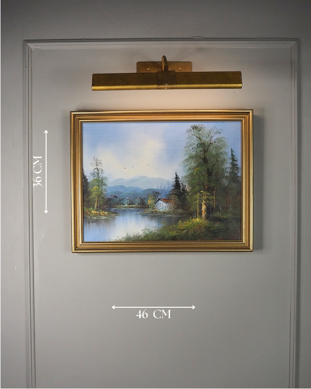 Vintage Oil Painting Lonely House by Lake Signed by L.Able