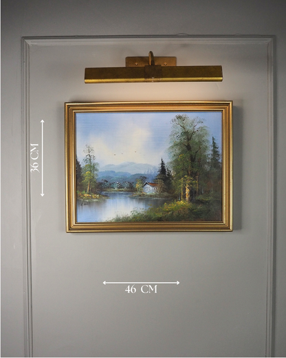 Vintage Oil Painting Lonely House by Lake Signed by L.Able