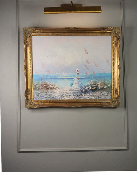 Vintage 1970s French Impressionist Style Oil Painting - Ladies at the Beach