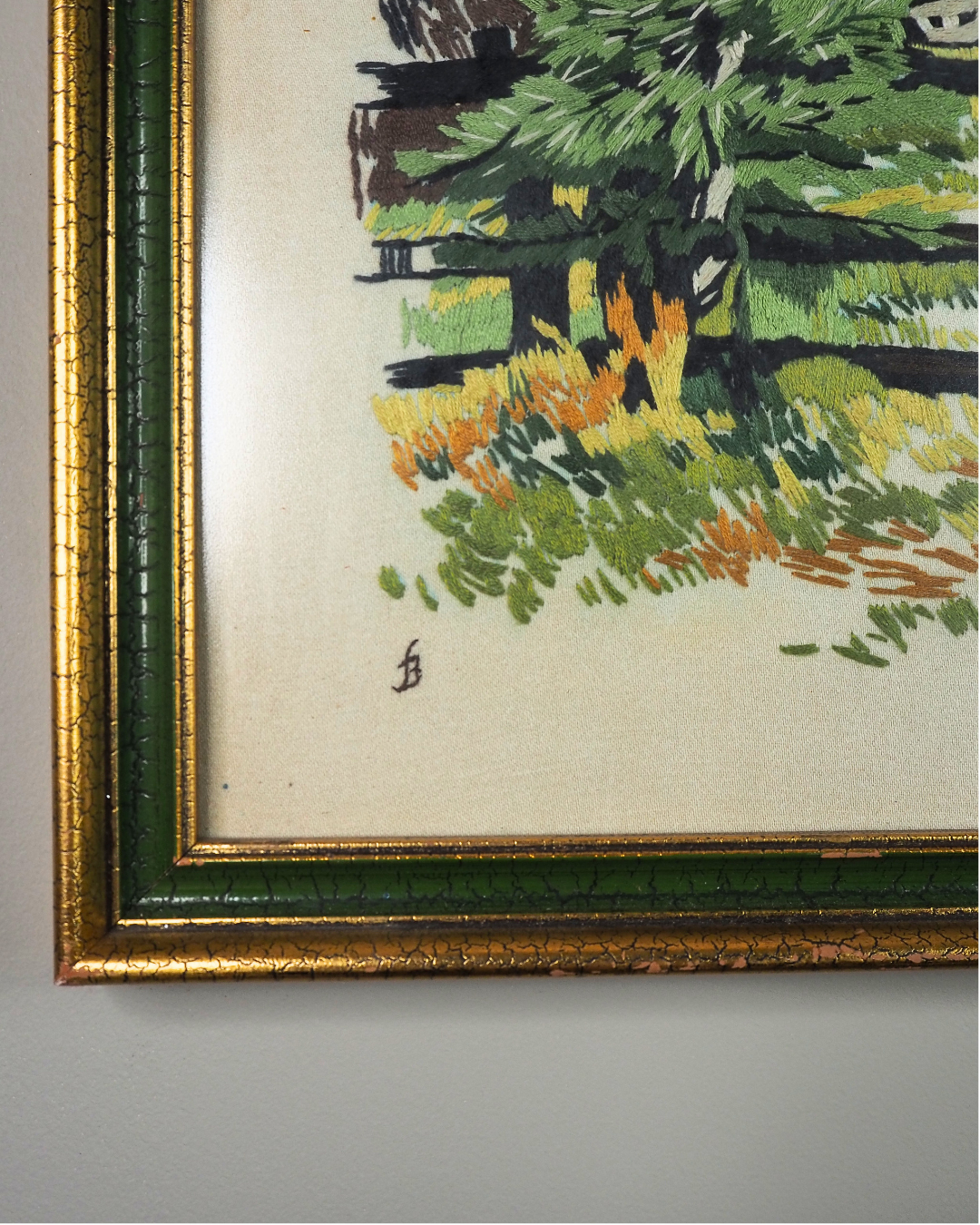 Heirloom Threads-Unique Embroidery in Wooden Frame with Hanging Chain