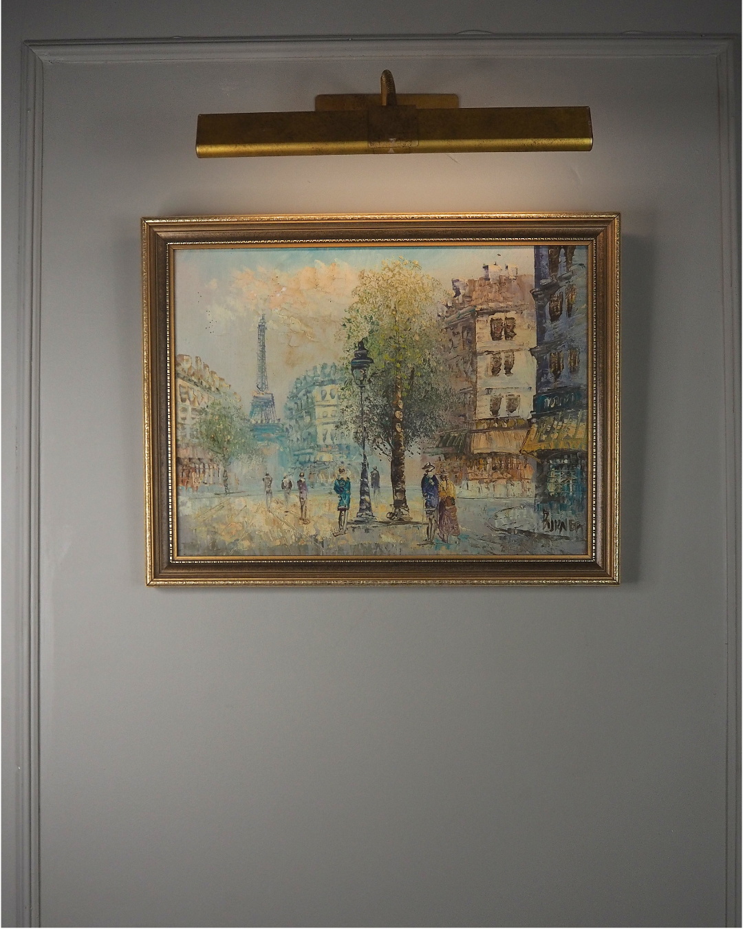 Signed Impressionist Paris Street Scene Oil Painting in Slim Frame