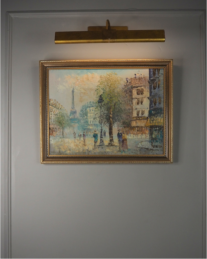 Signed Impressionist Paris Street Scene Oil Painting in Slim Frame