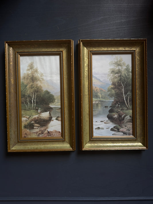 Vintage  Matching Gold Thick Gilt Frames - Matching Frame Set with Vintage Prints