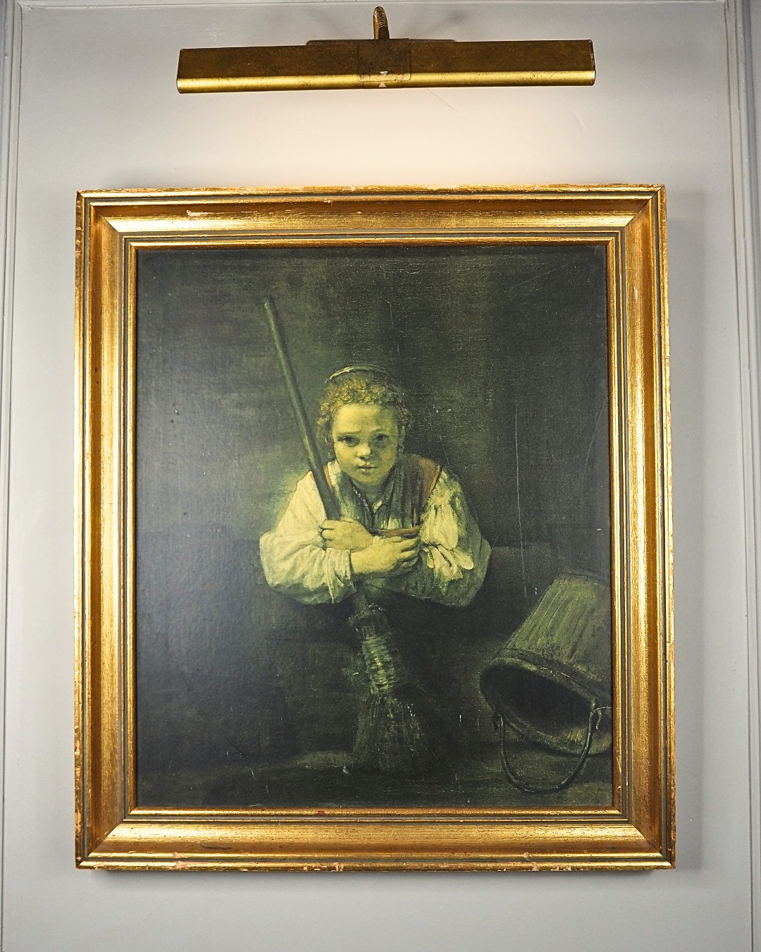 Rembrandt “A Girl with a Broom” Framed Vintage Dutch Print | Heavy Gilt Frame