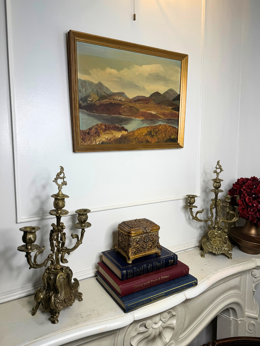 Golden Peaks – Signed Vintage Oil Painting in Gilt Frame