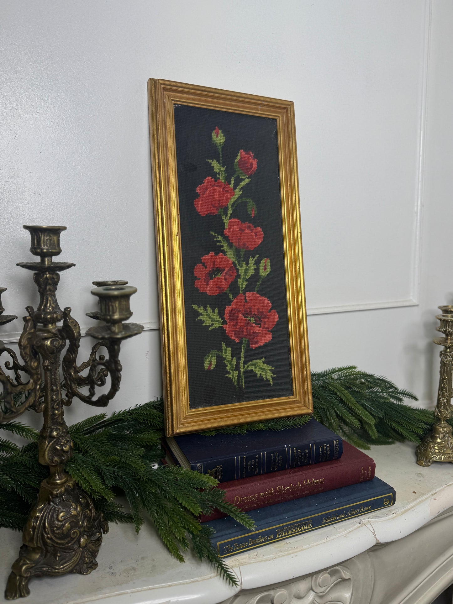 Hand-Stitched Vintage Red Rose Embroidery