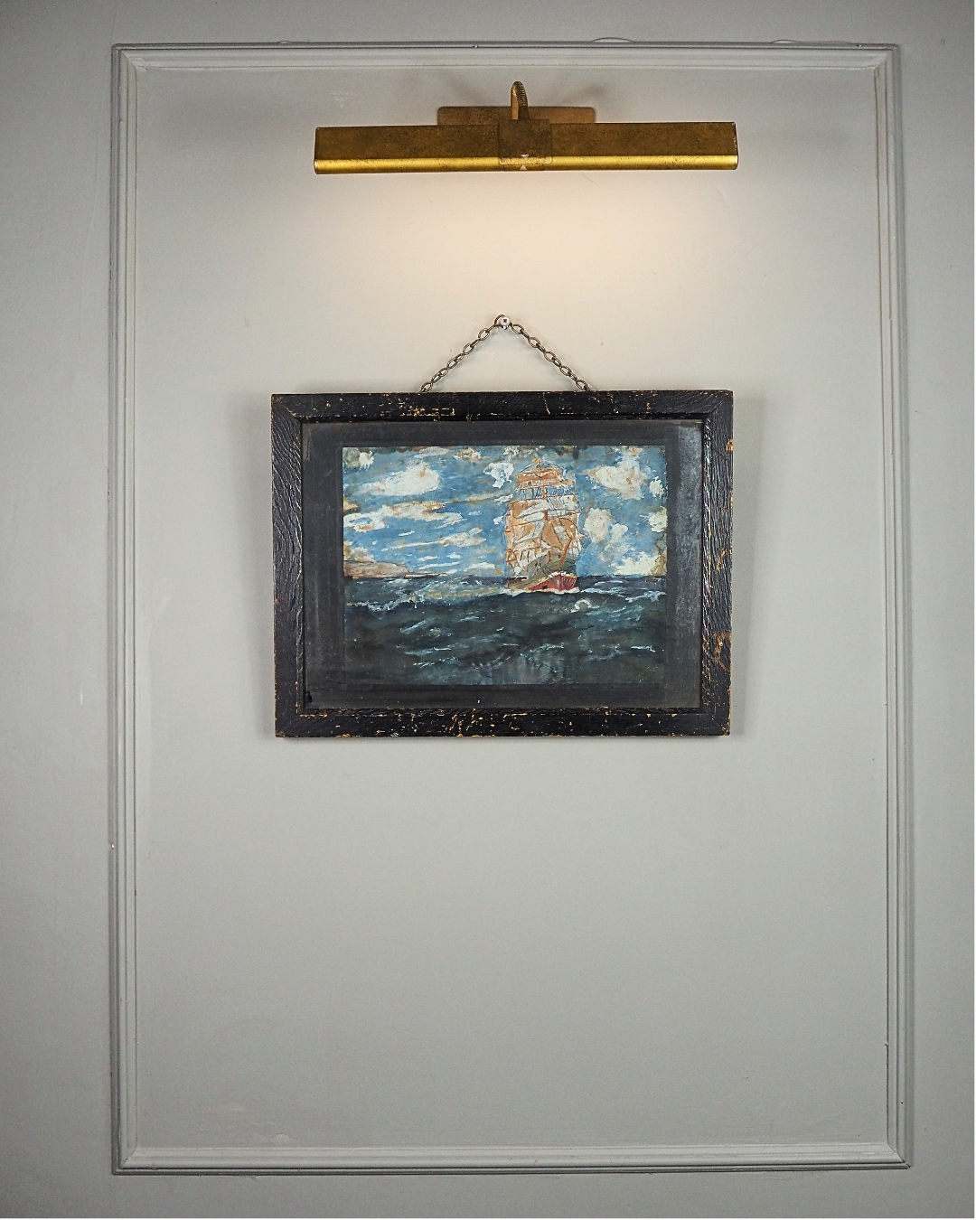 Rare Antique Maritime Oil Painting Signed J. Wells -19th Century Sailing Ship Artwork