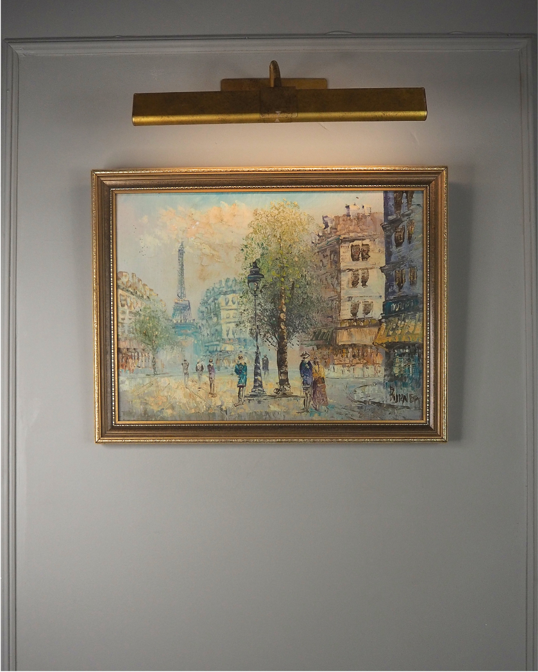 Signed Impressionist Paris Street Scene Oil Painting in Slim Frame