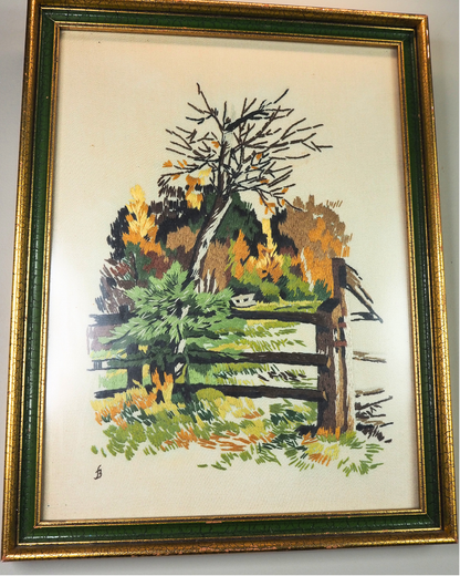 Heirloom Threads-Unique Embroidery in Wooden Frame with Hanging Chain