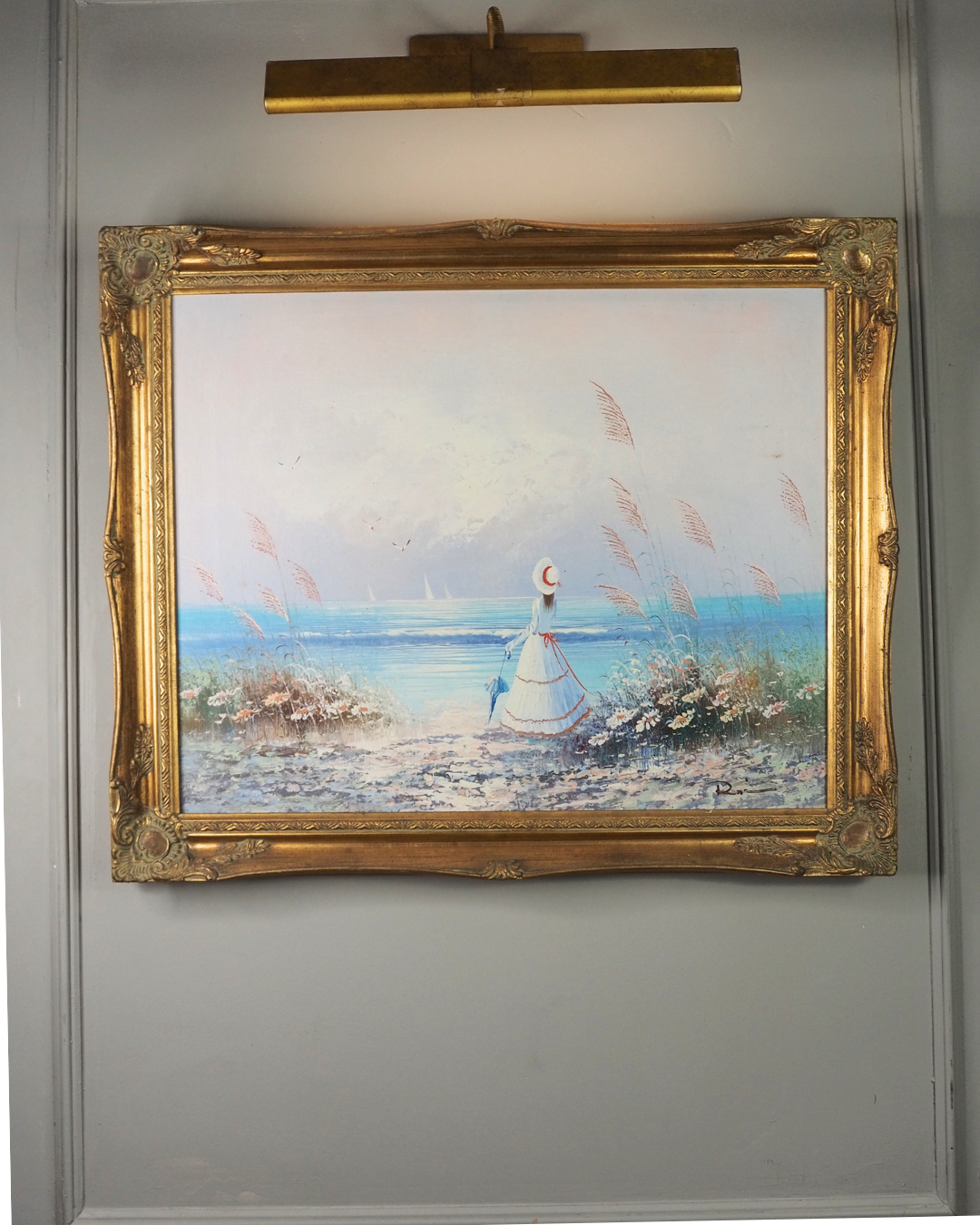 Vintage 1970s French Impressionist Style Oil Painting - Ladies at the Beach