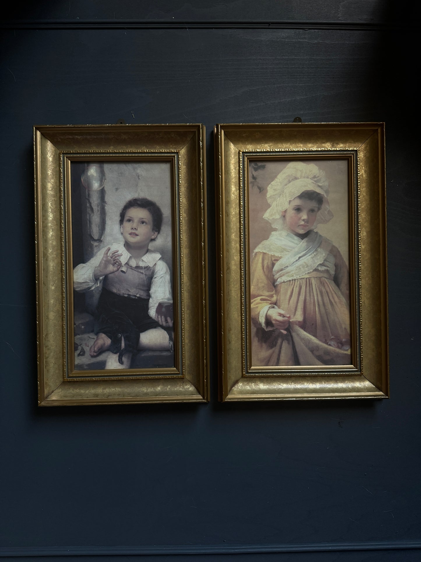 Vintage  Matching Gold Thick Gilt Frames - Matching Frame Set with Vintage Prints