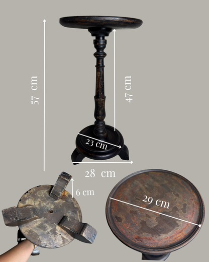 Antique Gustavian Style Black Pedestal Table | Upcycled - 19th Century Small Accent Table