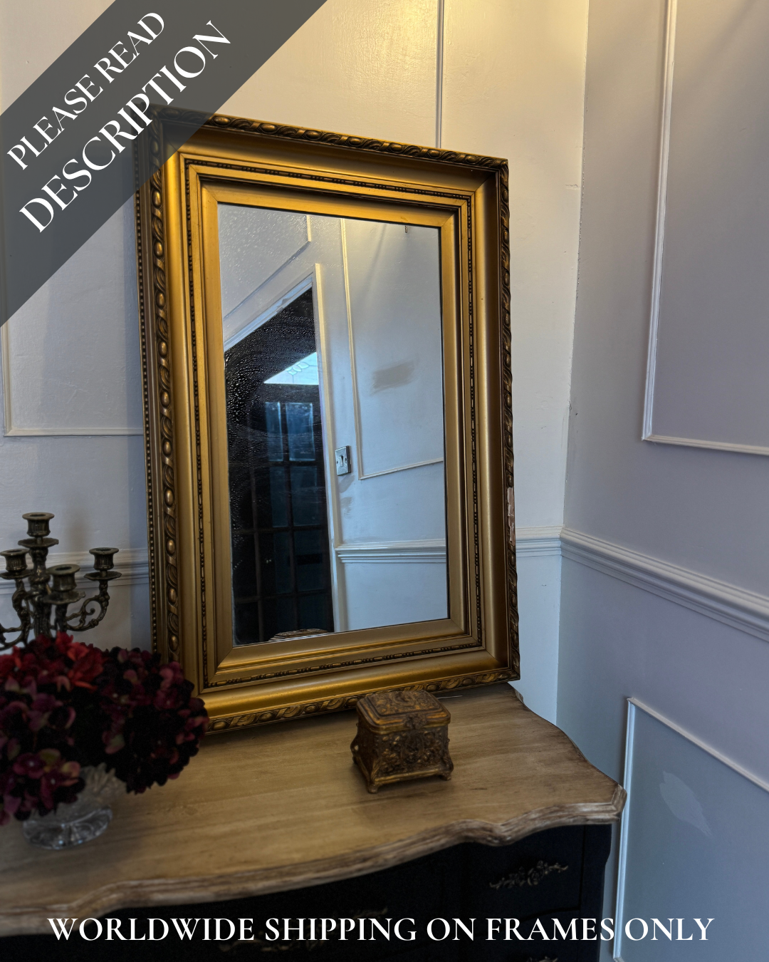 Large Antique Gold Gilt Mirror | Thick Heavy Ornate Frame