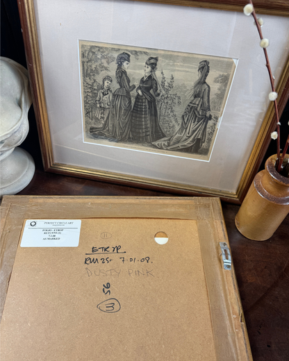 Pair of Antique French Fashion Engraved Newspaper Prints -Paris Couture Wall Art