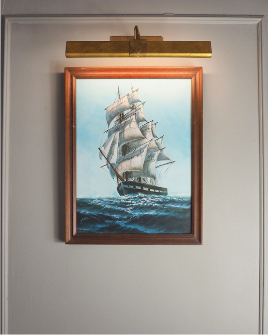 Vintage Maritime Oil Painting Frigate Ship –Peter 20th Century Oil