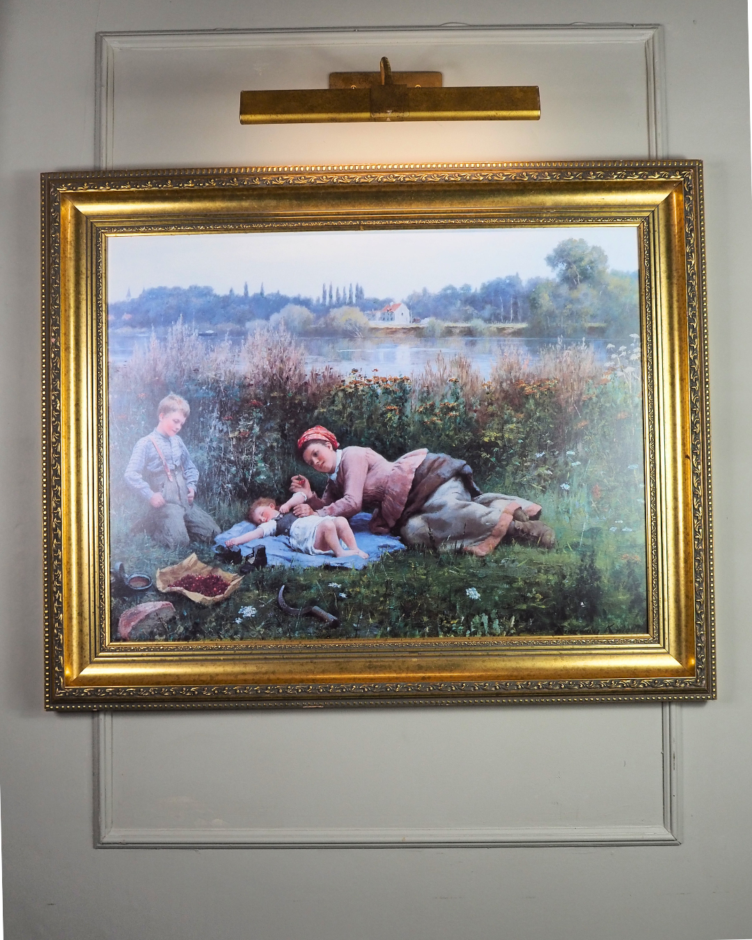Daniel Ridgway Knight -"Noonday Repast" Large Vintage Print In Gilt Frame