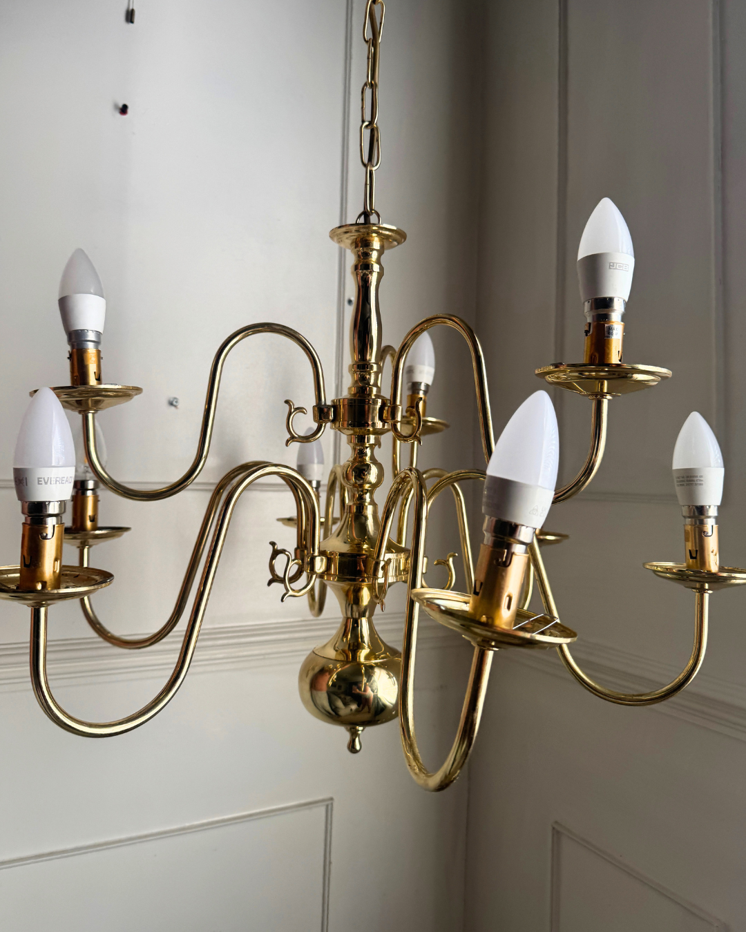 Vintage Dutch Brass Chandelier – 9 Light Baroque Style Ceiling Lighting