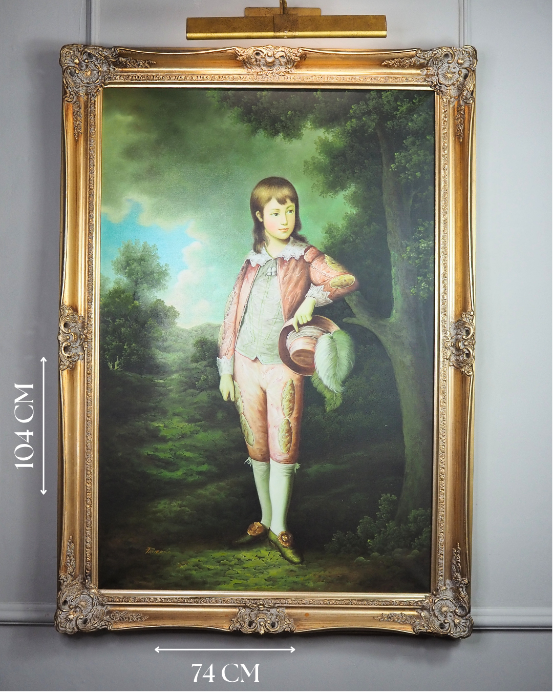 The Pink Boy After Thomas Gainsborough -  Signed Large Portrait Oil Painting by Patierno