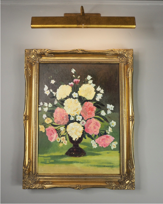 Vintage Signed Floral Oil Painting, Sorelle Gold Gilt Frame ( 39 x 49 cm)