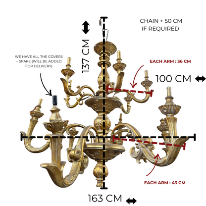 Huge Vintage French Gilded Ornate Chandelier | Extra Large 2 Tier Chandelier