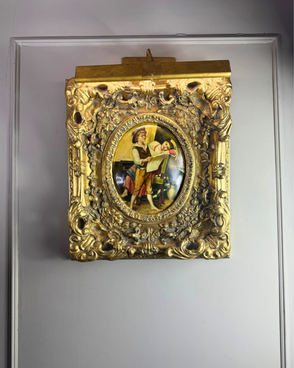 Antique 19th Century Oil Paintings – Rococo Gesso Frames, Convex Wood Panels