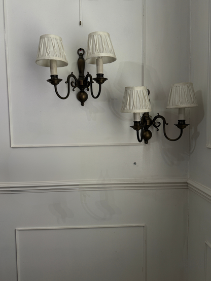 Antique Brass 2-Arm Heavy Solid Wall Lights – French Country Style