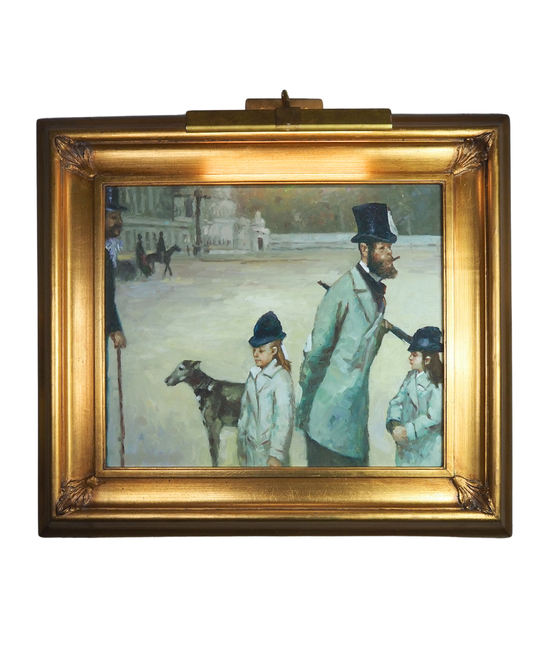 Place de la Concorde Homage Oil Painting After Edgar Degas -Large Gilt Framed Art