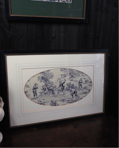 Pair of 19th Century French Toile de Jouy Framed Fabric Panels - Bobbin Frame