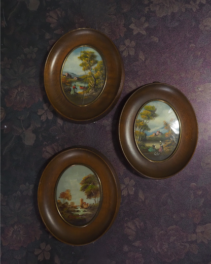 Vintage Van Holt Miniature Oil Paintings – Italian 1950-1960s Domed Glass