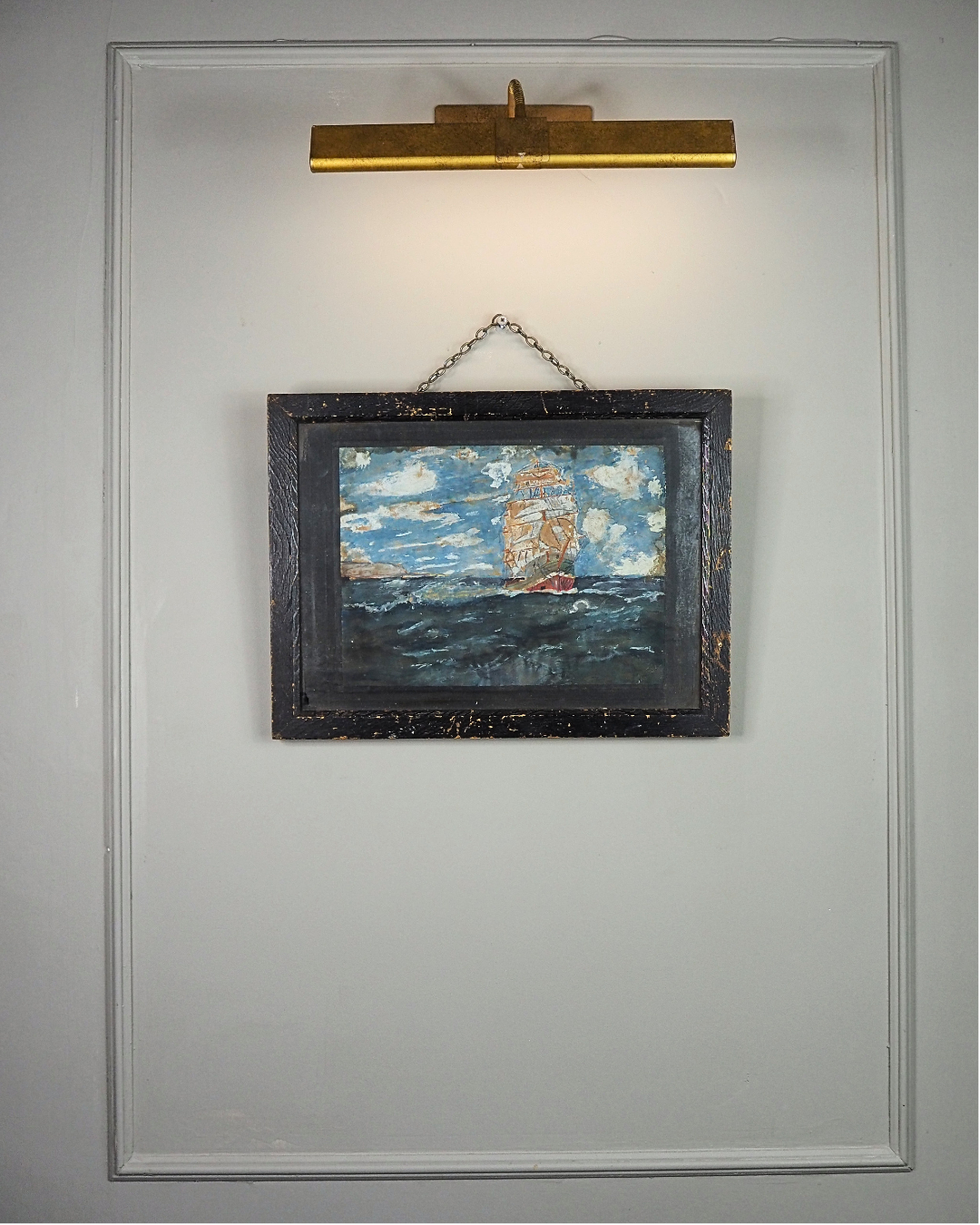 Rare Antique Maritime Oil Painting Signed J. Wells -19th Century Sailing Ship Artwork