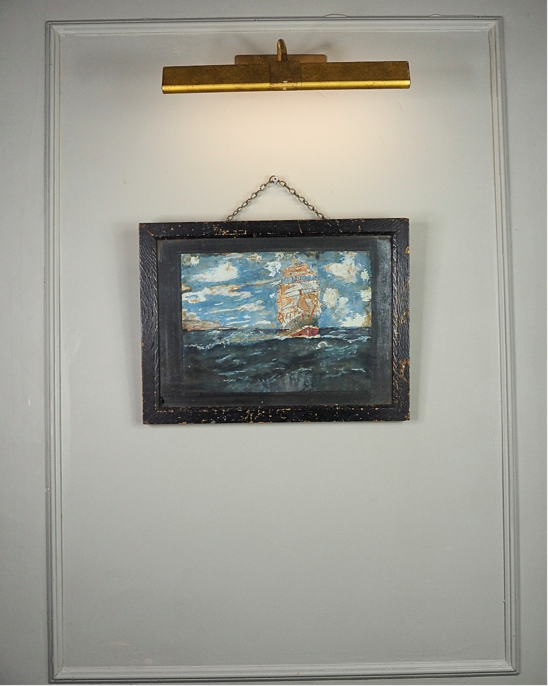Rare Antique Maritime Oil Painting Signed J. Wells -19th Century Sailing Ship Artwork
