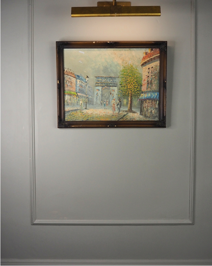 Midcentury Impressionist Paris Street Scene Oil Painting in ornate wooden frame