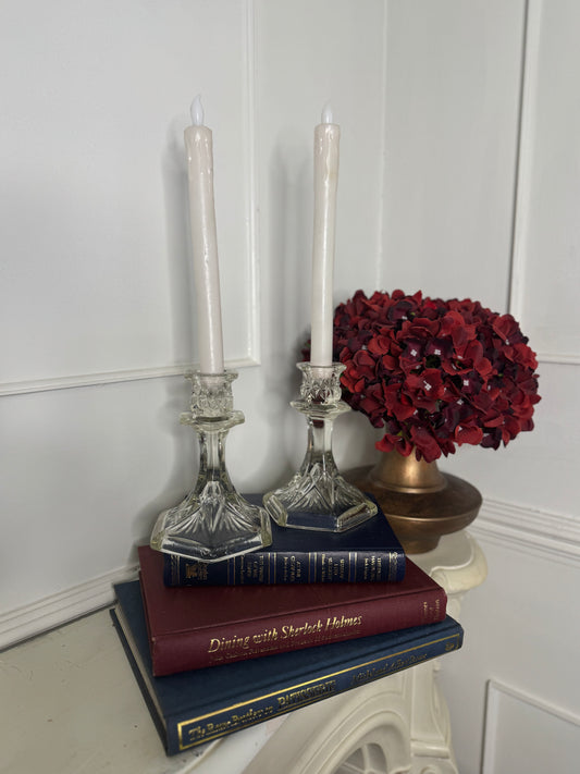 French Themed Vintage Vintage Glass Candlesticks Pair