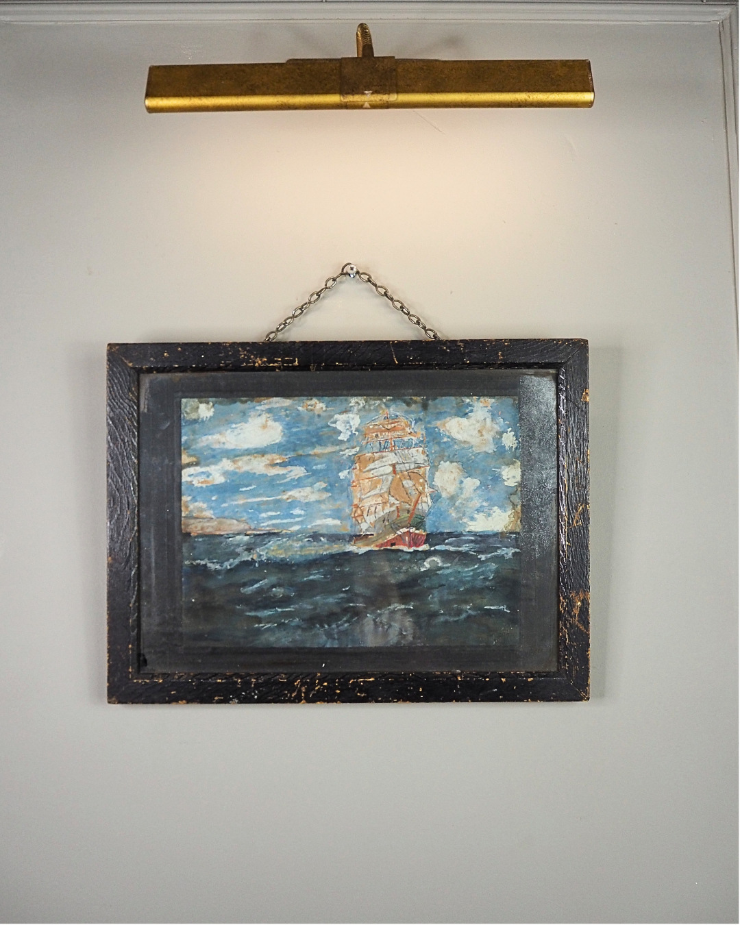 Rare Antique Maritime Oil Painting Signed J. Wells -19th Century Sailing Ship Artwork
