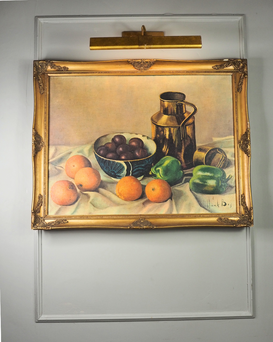 Vintage Henk Bos Still Life Framed Textured Print | Dutch Fruit & Brass Jug Wall Art