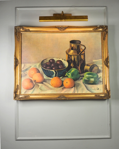 Vintage Henk Bos Still Life Framed Textured Print | Dutch Fruit & Brass Jug Wall Art