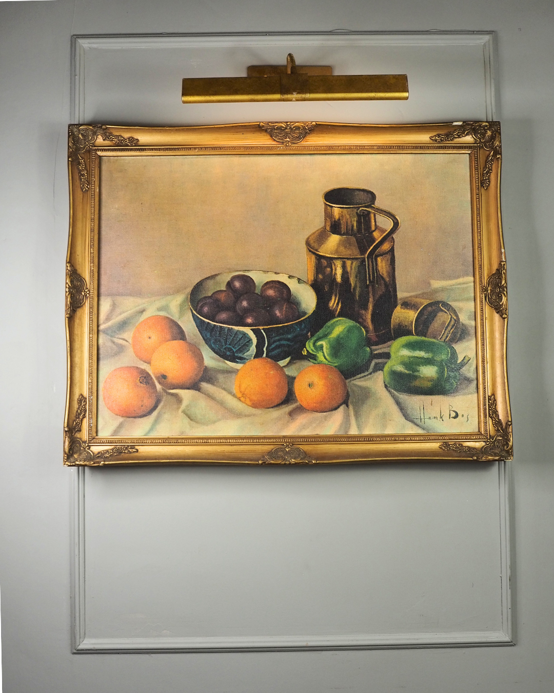 Vintage Henk Bos Still Life Framed Textured Print | Dutch Fruit & Brass Jug Wall Art