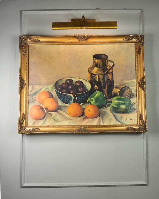 Vintage Henk Bos Still Life Framed Textured Print | Dutch Fruit & Brass Jug Wall Art