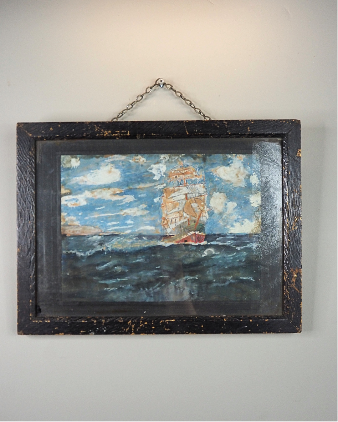 Rare Antique Maritime Oil Painting Signed J. Wells -19th Century Sailing Ship Artwork