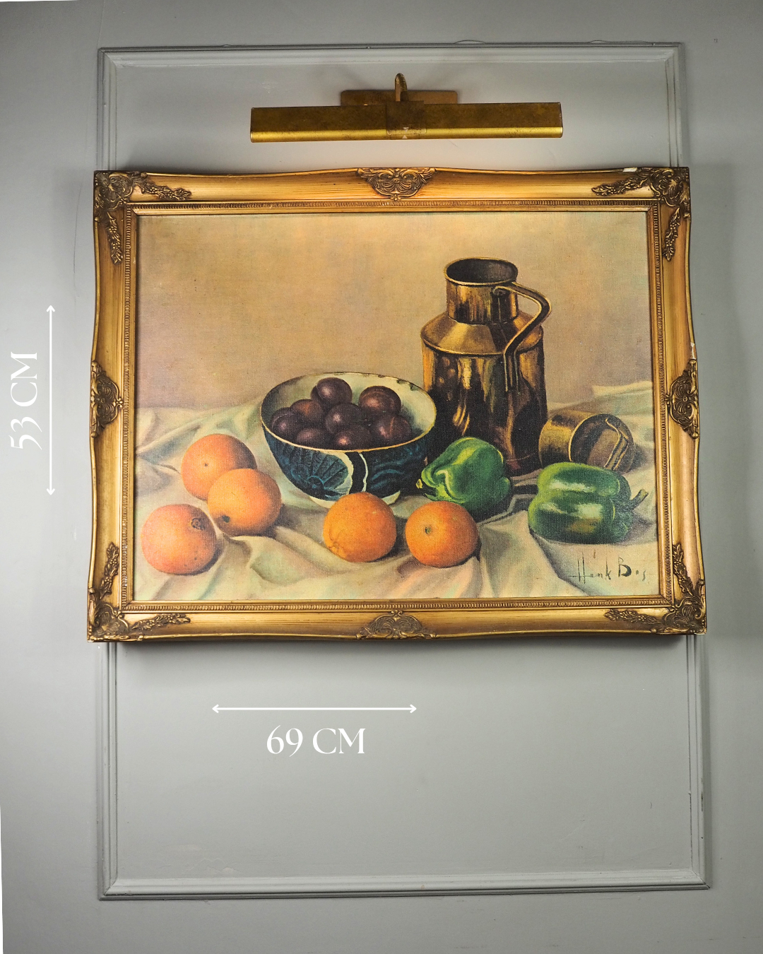 Vintage Henk Bos Still Life Framed Textured Print | Dutch Fruit & Brass Jug Wall Art