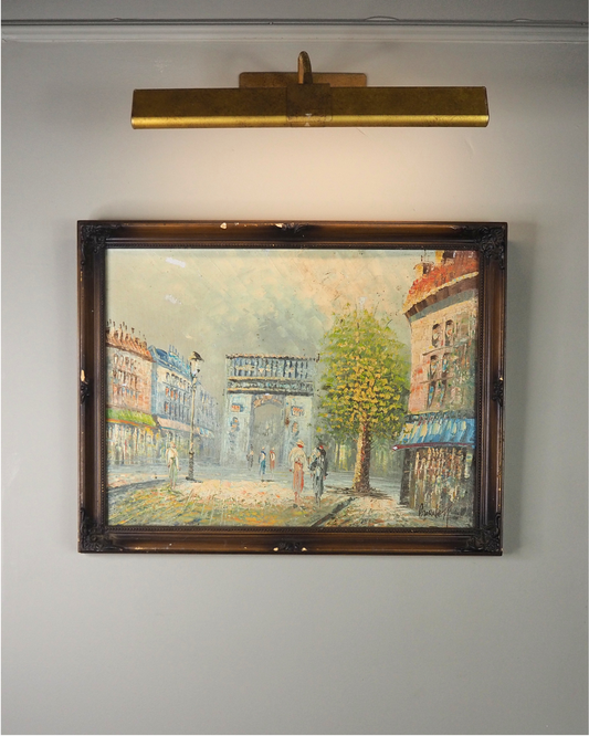 Midcentury Impressionist Paris Street Scene Oil Painting in ornate wooden frame