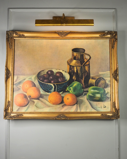 Vintage Henk Bos Still Life Framed Textured Print | Dutch Fruit & Brass Jug Wall Art
