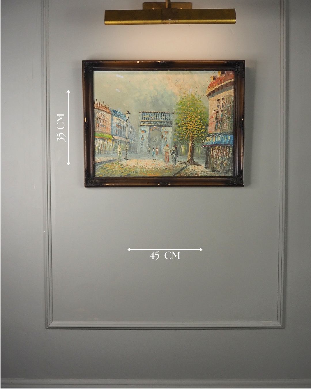 Midcentury Impressionist Paris Street Scene Oil Painting in ornate wooden frame