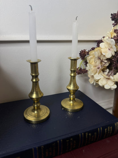 Vintage Bright Brass Candlesticks Pair