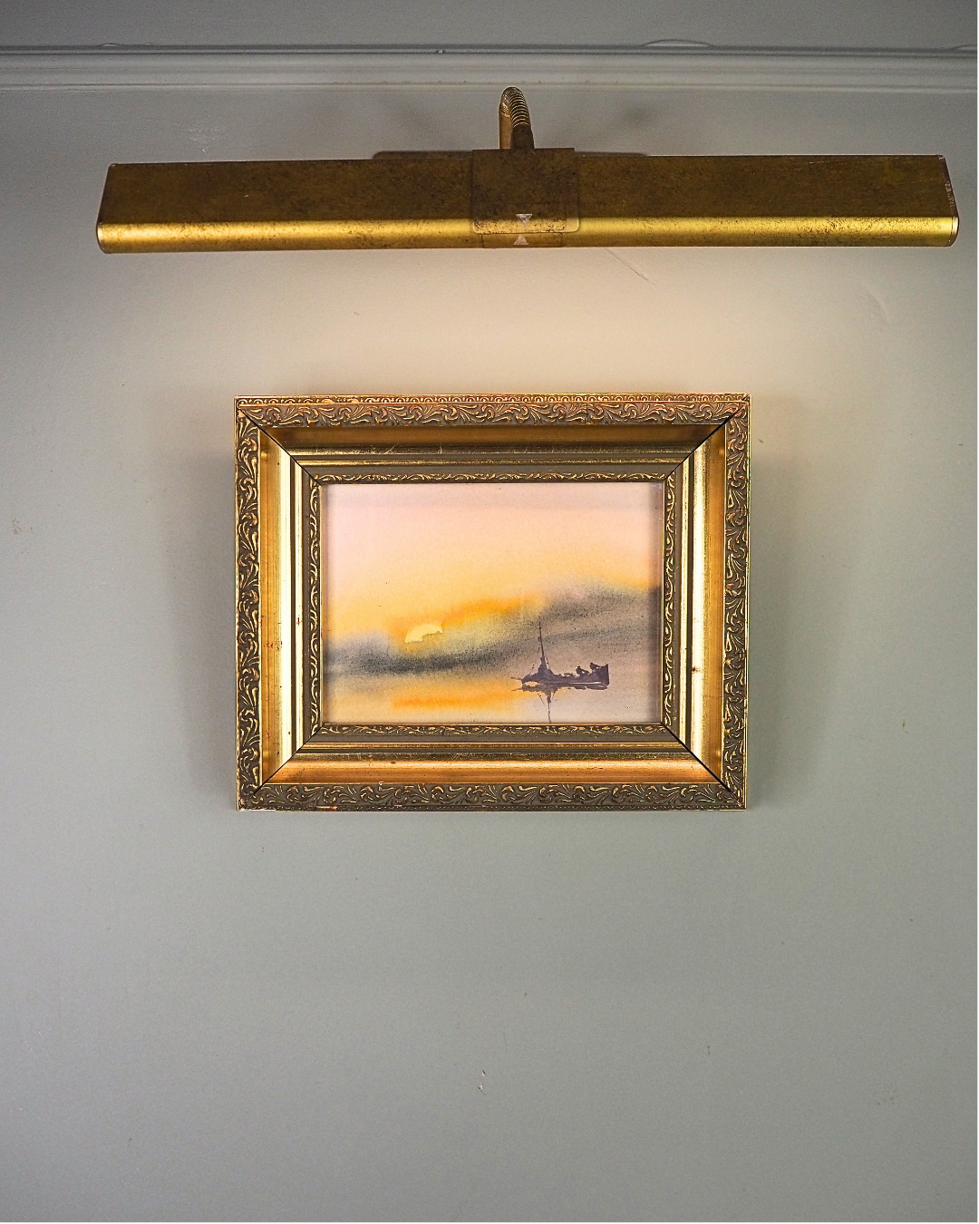 Golden Voyage- Small Vintage Watercolour Painting in Gold Gilt Frame