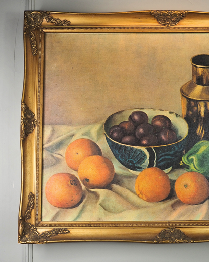 Vintage Henk Bos Still Life Framed Textured Print | Dutch Fruit & Brass Jug Wall Art