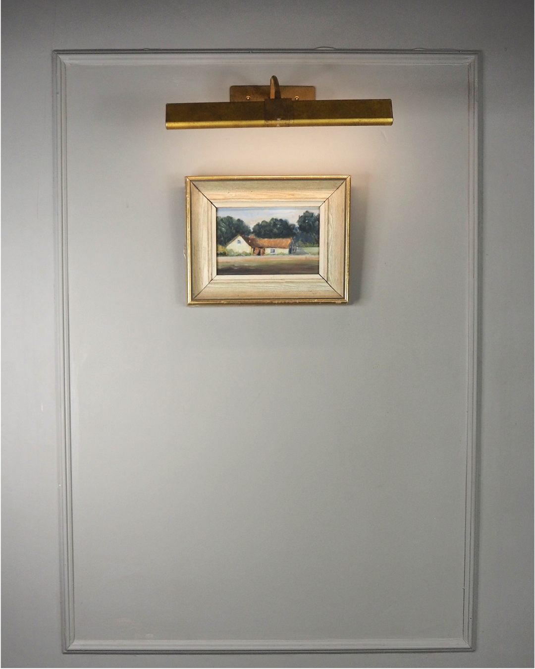 Early 20th Century Rural Countryside Landscape Oil Painting in White Frame