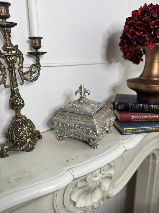 Vintage Silver Plated Wooden Ring and Storage Box for Keepsakes